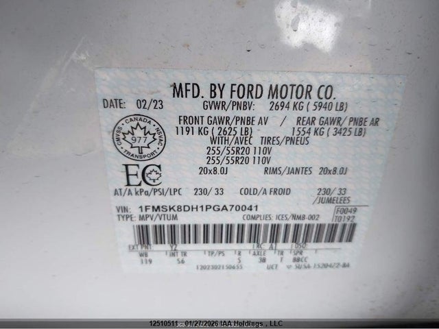 1FMSK8DH1PGA70041 Ford EXPLORER XLT
