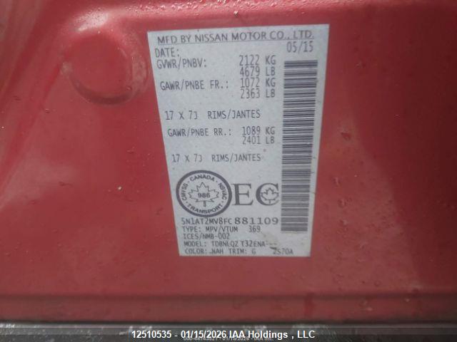 5N1AT2MV8FC881109 Nissan Rogue S/sl/sv