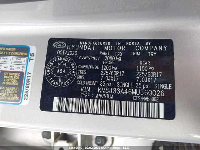 KM8J33A46MU360026 Hyundai Tucson Limited/sel/sport/ultimate/value
