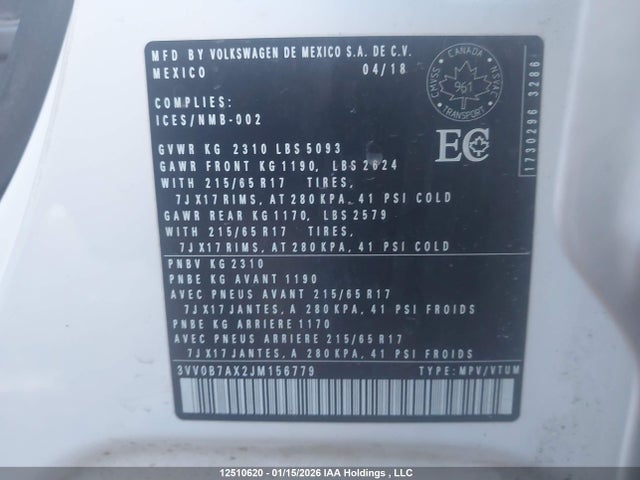 3VV0B7AX2JM156779 Volkswagen Tiguan