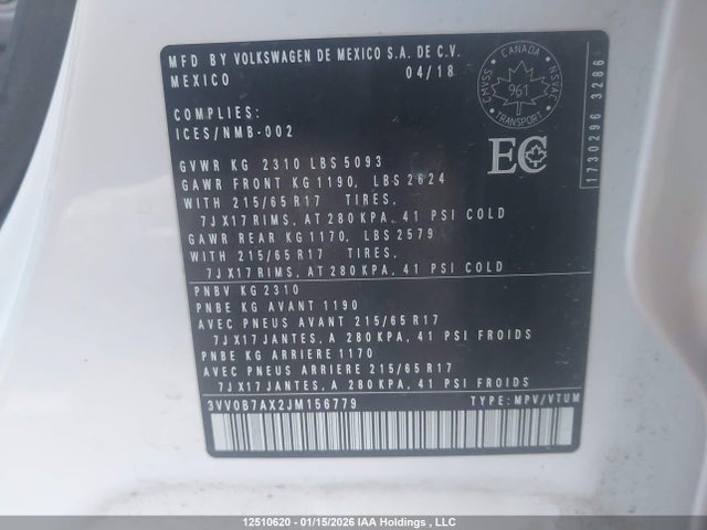 3VV0B7AX2JM156779 Volkswagen Tiguan