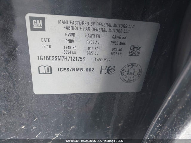 1G1BE5SM7H7121756 Chevrolet Cruze Lt Auto