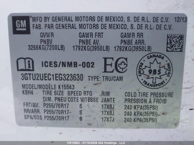 3GTU2UEC1EG323630 GMC Sierra 1500 Sle