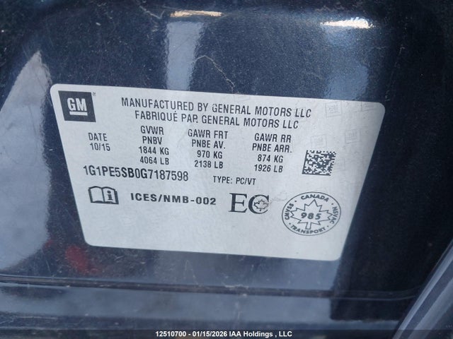 1G1PE5SB0G7187598 Chevrolet Cruze Limited Lt