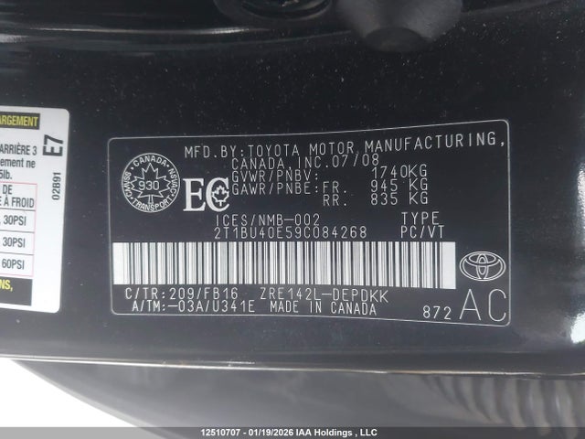 2009 Toyota Corolla Ce მანქანა იყიდება აუქციონზე, vin: 2T1BU40E59C084268, აუქციონის ნომერი: 12510707
