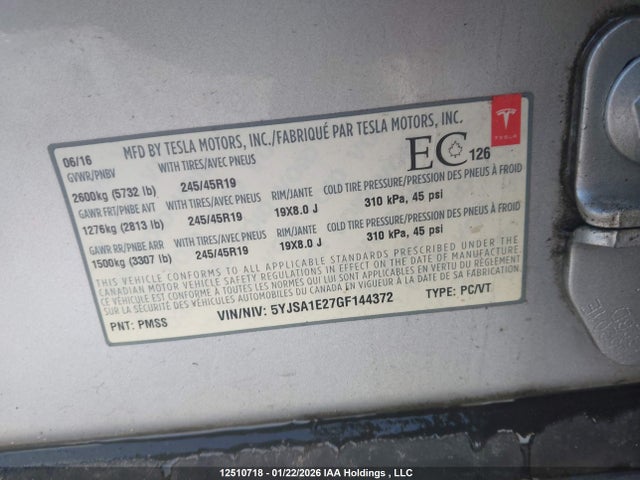 5YJSA1E27GF144372 Tesla MODEL S