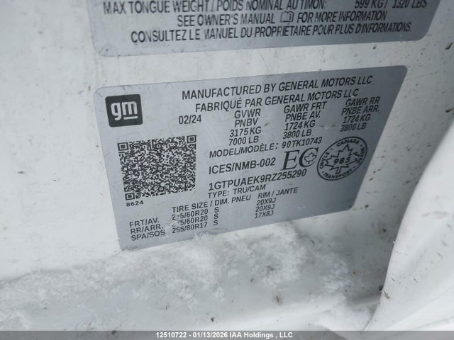 2024 Gmc Sierra 1500 Pro მანქანა იყიდება აუქციონზე, vin: 1GTPUAEK9RZ255290, აუქციონის ნომერი: 12510722