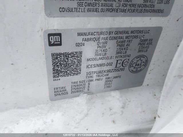 2024 Gmc Sierra 1500 Pro მანქანა იყიდება აუქციონზე, vin: 1GTPUAEK9RZ255290, აუქციონის ნომერი: 12510722