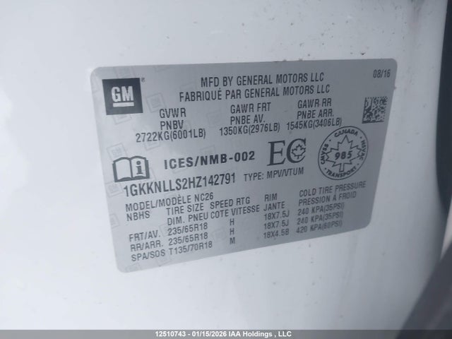 1GKKNLLS2HZ142791 GMC Acadia