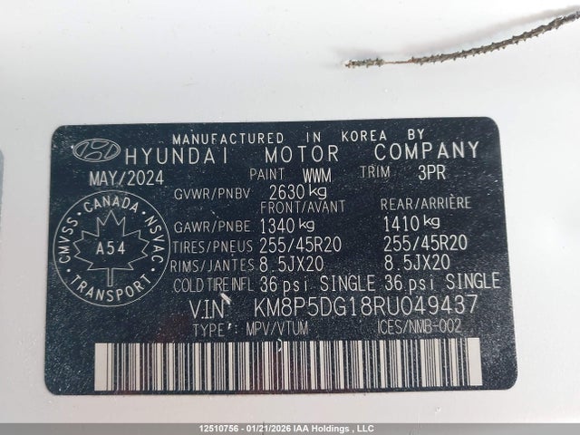 KM8P5DG18RU049437 Hyundai Santa Fe Ultimate Calligraphy Hybrid Awd Nhl Special Edition