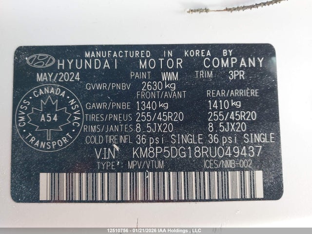 KM8P5DG18RU049437 Hyundai Santa Fe Ultimate Calligraphy Hybrid Awd Nhl Special Edition
