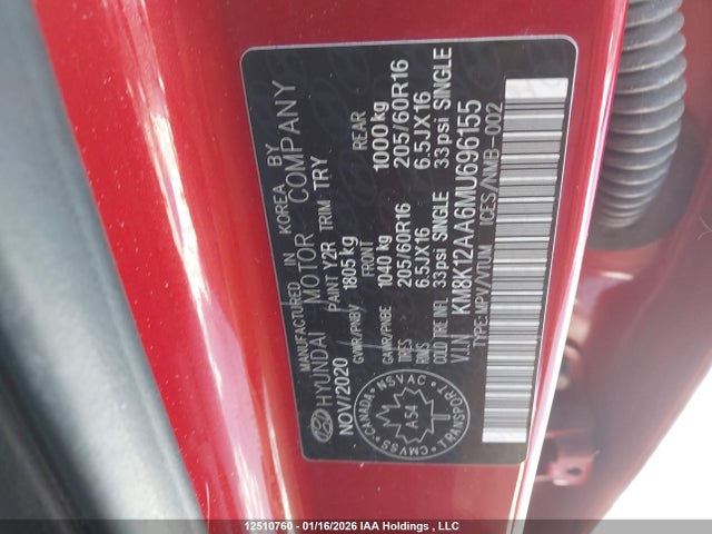 KM8K12AA6MU696155 Hyundai Kona Se