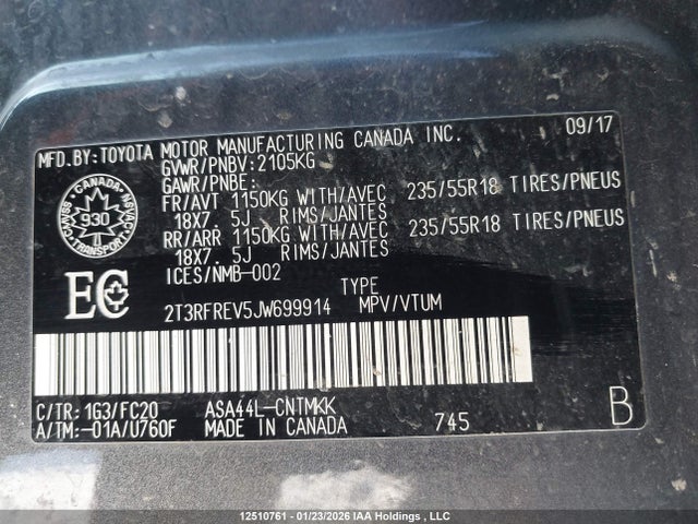 2T3RFREV5JW699914 Toyota Rav4 Adventure/xle