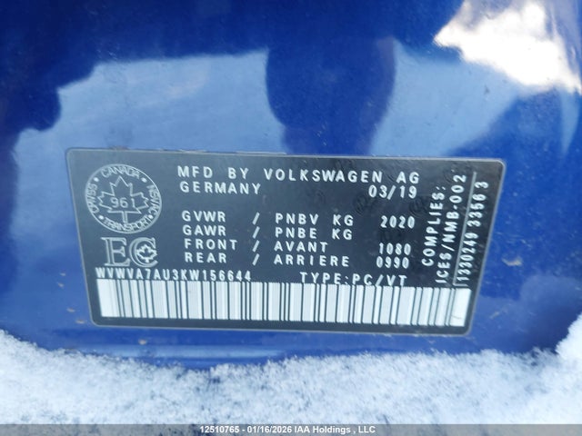 WVWVA7AU3KW156644 Volkswagen Golf R