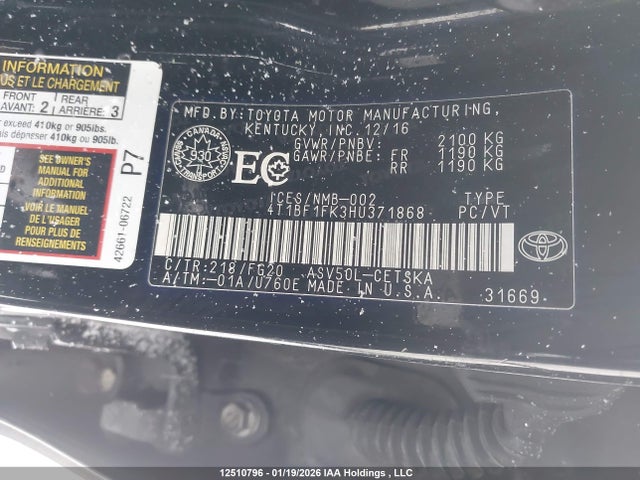 4T1BF1FK3HU371868 Toyota CAMRY SE