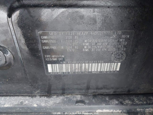 4S4BSCDC3F3215108 Subaru Outback 2.5i Premium