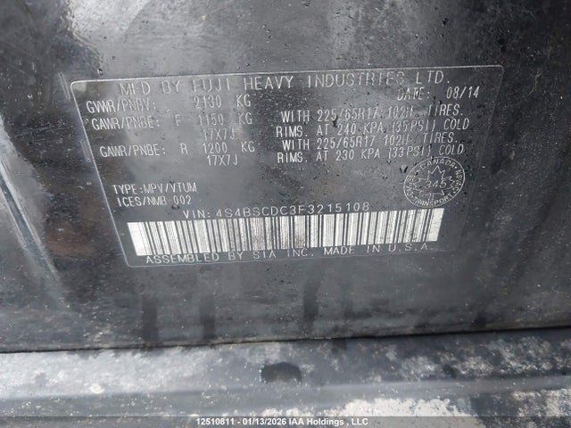 4S4BSCDC3F3215108 Subaru Outback 2.5i Premium