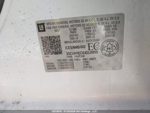 3GCUKREC8JG128955 Chevrolet Silverado 1500 1lt