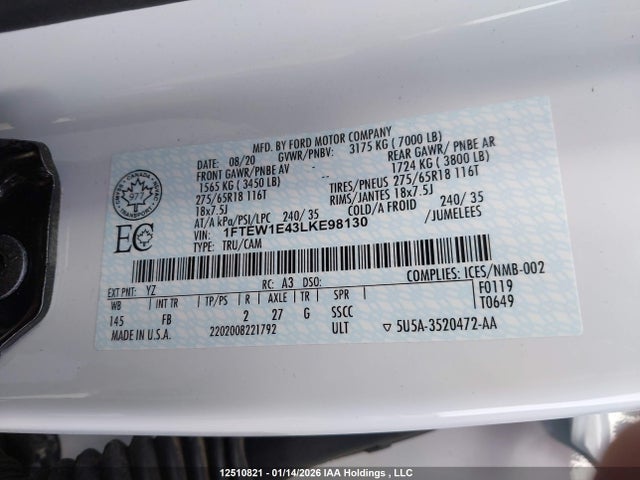 1FTEW1E43LKE98130 Ford F150 Supercrew