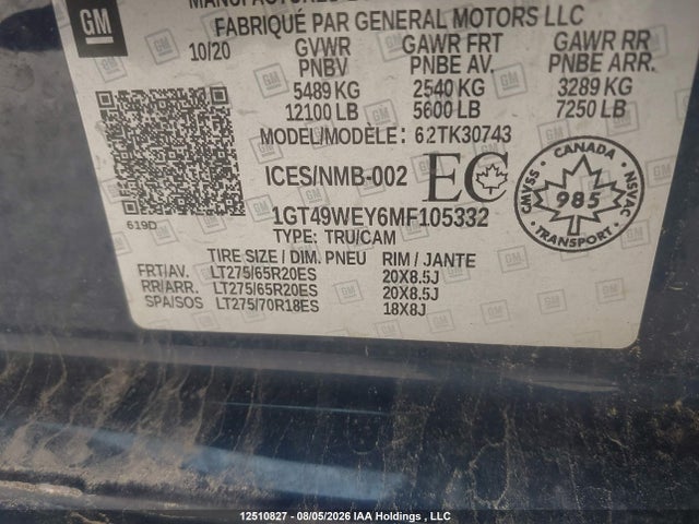 Aukcja sprzedaży 2021 Gmc Sierra K3500 Denali, vin: 1GT49WEY6MF105332, numer aukcji: 12510827
