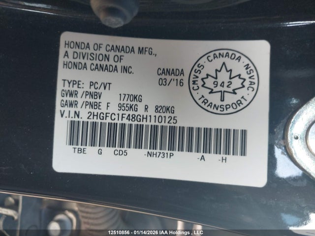 2HGFC1F48GH110125 Honda Civic Ex-t