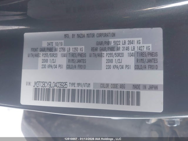 JM3TCBCY9L0403925 Mazda Cx-9 Gs-l