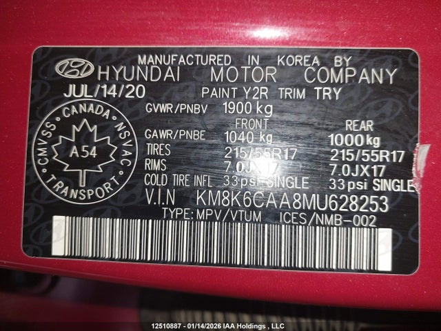 KM8K6CAA8MU628253 Hyundai Kona Luxury Awd