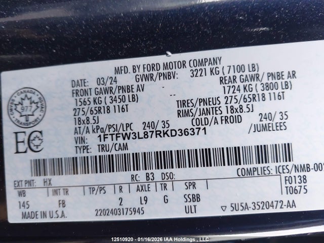 1FTFW3L87RKD36371 Ford F-150 Xlt