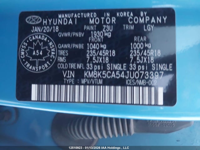 Продажа на аукционе авто 2018 Hyundai Kona 1.6t Ultimate, vin: KM8K5CA54JU073397, номер лота: 12510923