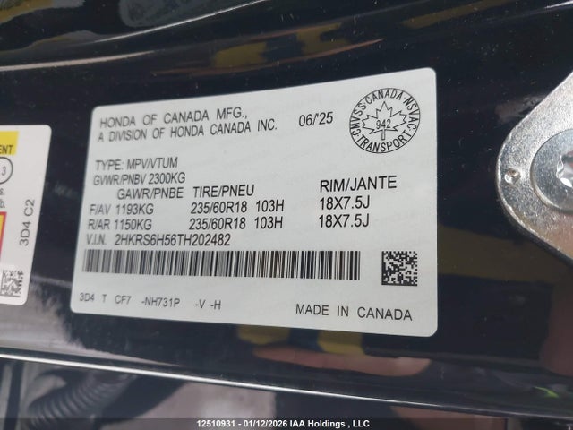 2HKRS6H56TH202482 Honda Cr-v Hybrid Sport