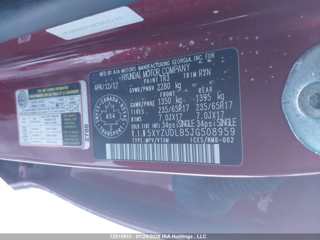 5XYZUDLB5JG508959 Hyundai Santa Fe Sport 2.4 Premium