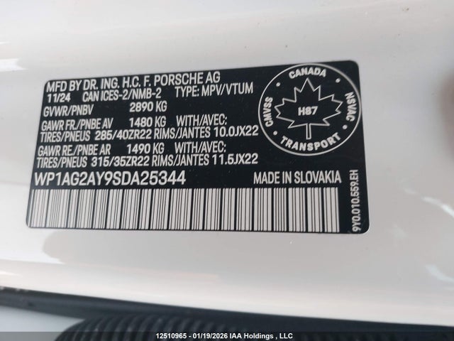 Aukcja sprzedaży 2025 Porsche Cayenne, vin: WP1AG2AY9SDA25344, numer aukcji: 12510965