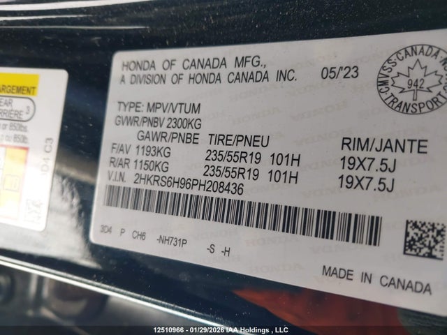 2HKRS6H96PH208436 Honda Cr-v Sport Touring