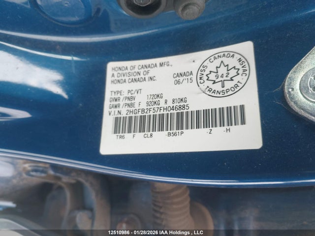Honda Civic Lx 2015 2HGFB2F57FH046885 Image 19