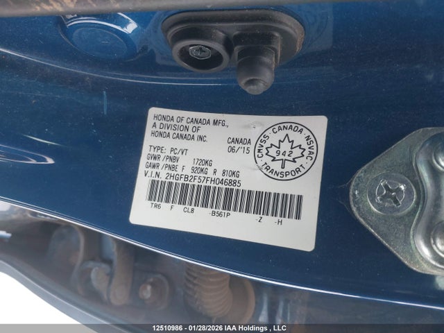 Honda Civic Lx 2015 2HGFB2F57FH046885 Image 9