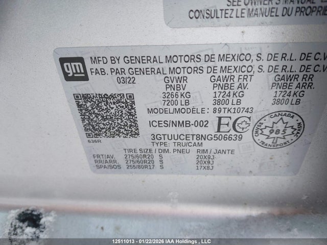 3GTUUCET8NG506639 GMC Sierra 1500 Elevation