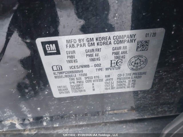 KL79MPS26MB000949 Chevrolet Trailblazer Lt