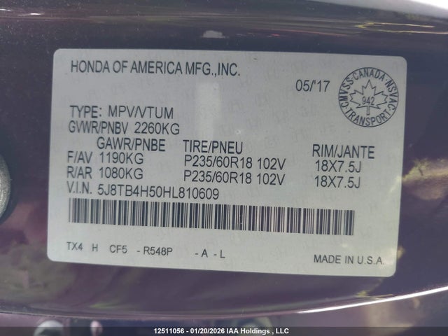 5J8TB4H50HL810609 Acura Rdx Tech
