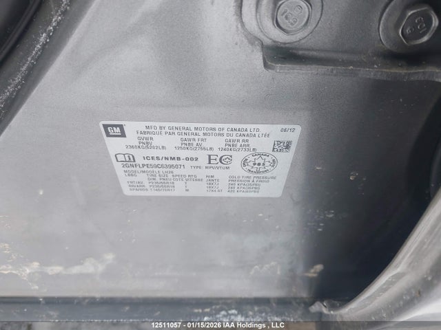 Aukcja sprzedaży 2012 Chevrolet Equinox Lt, vin: 2GNFLPE59C6395071, numer aukcji: 12511057