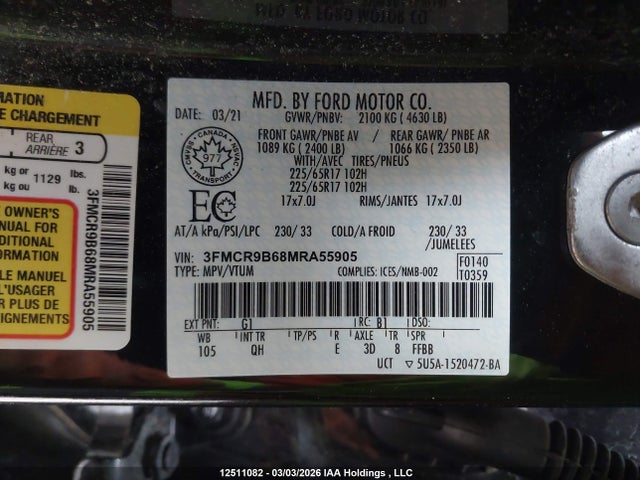 3FMCR9B68MRA55905 Ford Bronco Sport