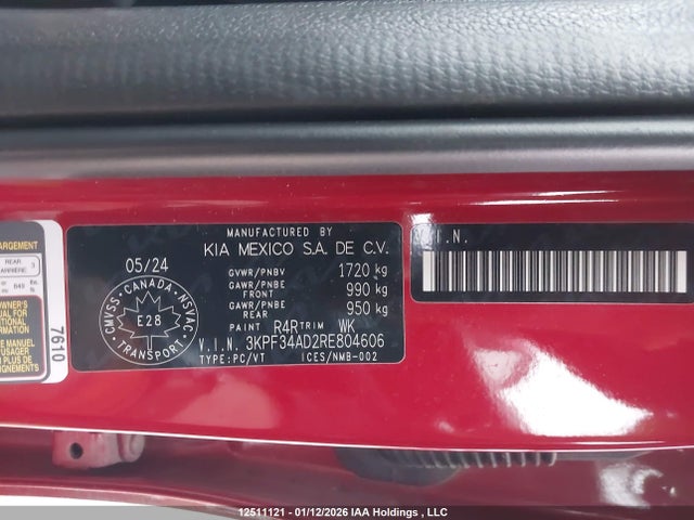 3KPF34AD2RE804606 KIA Forte Ex/ex+/ex Premium