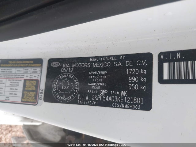 3KPF54AD3KE121801 KIA FORTE EX
