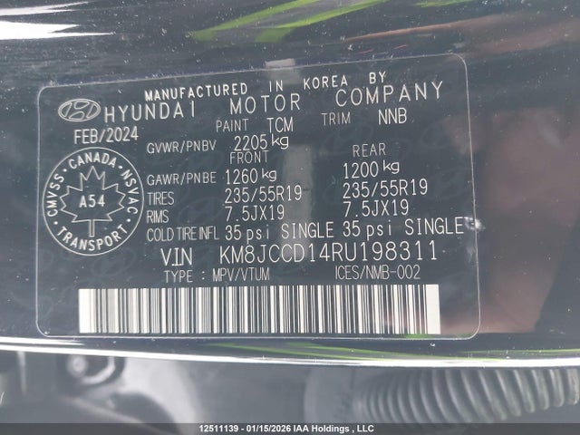 KM8JCCD14RU198311 Hyundai Tucson Sel Convenience