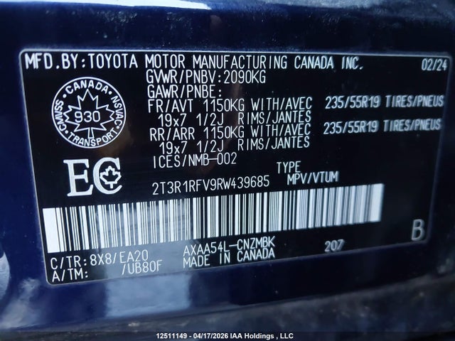 2024 Toyota Rav4 მანქანა იყიდება აუქციონზე, vin: 2T3R1RFV9RW439685, აუქციონის ნომერი: 12511149