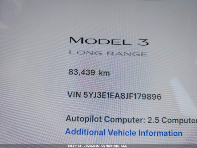 Продаж на аукціоні авто 2018 Tesla Model 3 Long Range/mid Range, vin: 5YJ3E1EA8JF179896, номер лоту: 12511163