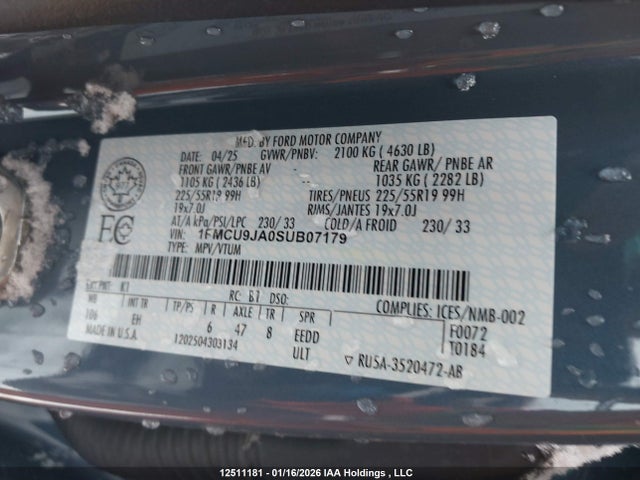 1FMCU9JA0SUB07179 Ford Escape Platinum