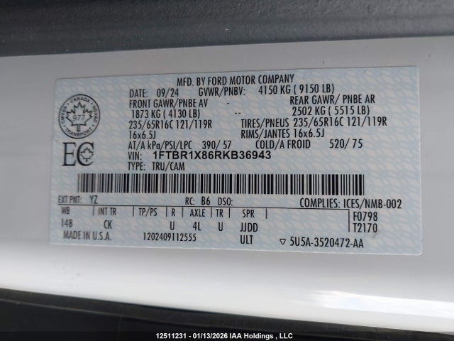 1FTBR1X86RKB36943 Ford Transit T-250