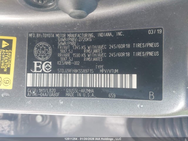 5TDJZRFH8KS589715 Toyota Highlander Se/xle