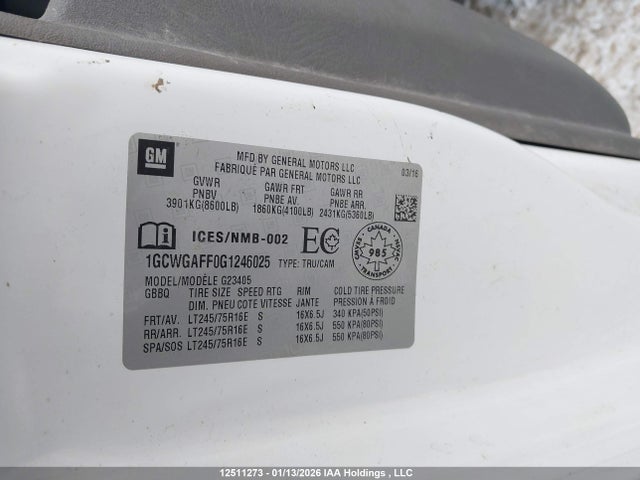 1GCWGAFF0G1246025 Chevrolet Express G2500