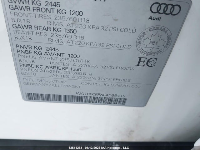 WA1CFCFPXFA065419 Audi Q5 PREMIUM